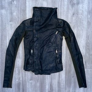 Rick Owens Mainline Waxed Lamb Leather Zip Up Jacket